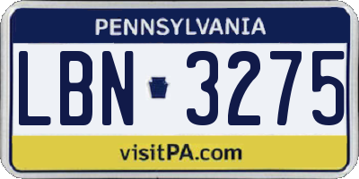 PA license plate LBN3275