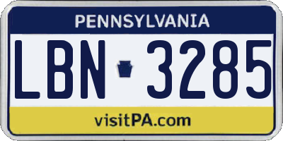 PA license plate LBN3285