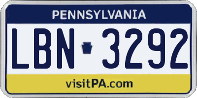 PA license plate LBN3292