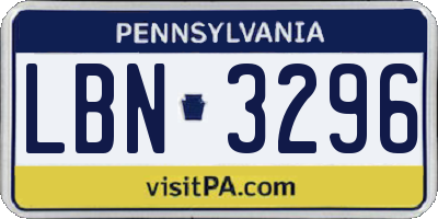 PA license plate LBN3296