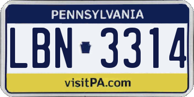 PA license plate LBN3314