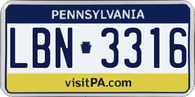 PA license plate LBN3316