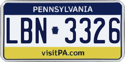 PA license plate LBN3326