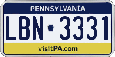 PA license plate LBN3331