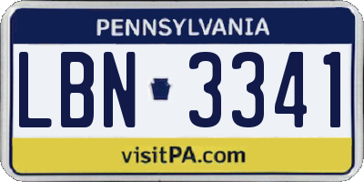 PA license plate LBN3341