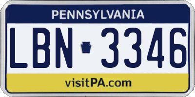 PA license plate LBN3346