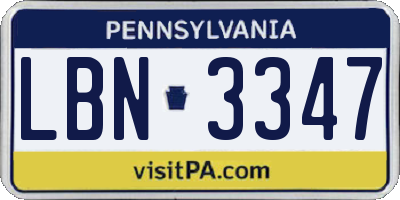 PA license plate LBN3347