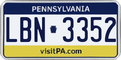 PA license plate LBN3352