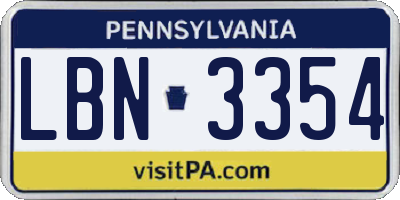PA license plate LBN3354