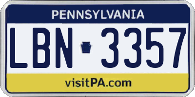 PA license plate LBN3357