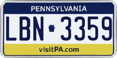 PA license plate LBN3359