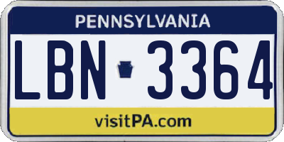 PA license plate LBN3364