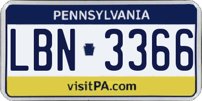 PA license plate LBN3366