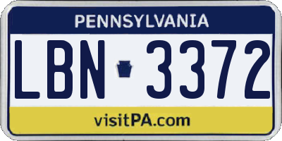 PA license plate LBN3372