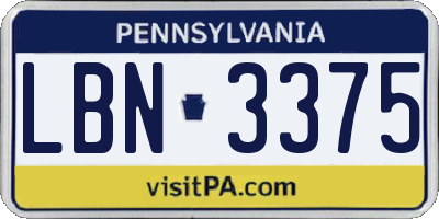 PA license plate LBN3375