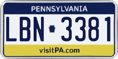 PA license plate LBN3381