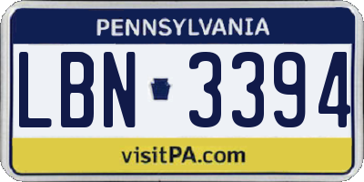 PA license plate LBN3394