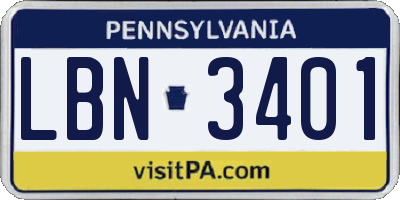 PA license plate LBN3401