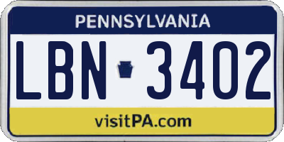 PA license plate LBN3402