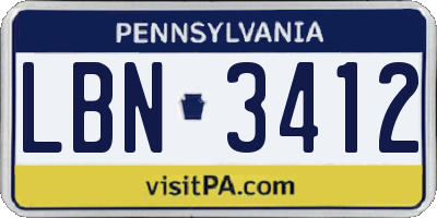 PA license plate LBN3412