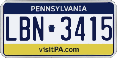 PA license plate LBN3415