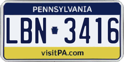 PA license plate LBN3416