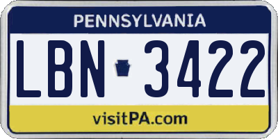 PA license plate LBN3422