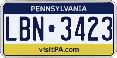 PA license plate LBN3423