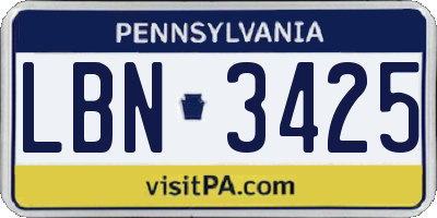 PA license plate LBN3425
