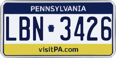 PA license plate LBN3426