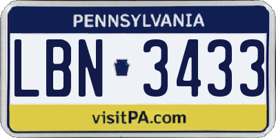 PA license plate LBN3433
