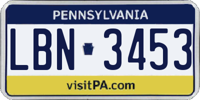 PA license plate LBN3453