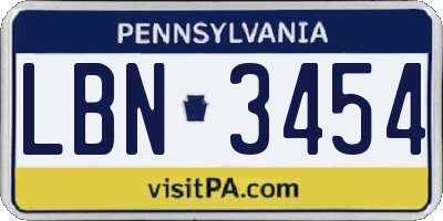 PA license plate LBN3454