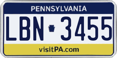 PA license plate LBN3455