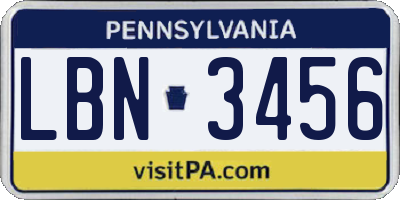 PA license plate LBN3456