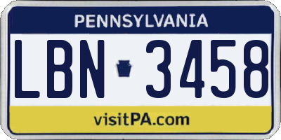 PA license plate LBN3458