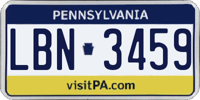PA license plate LBN3459