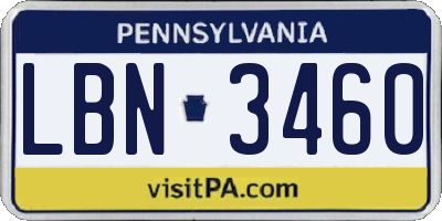 PA license plate LBN3460