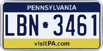 PA license plate LBN3461