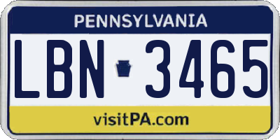 PA license plate LBN3465