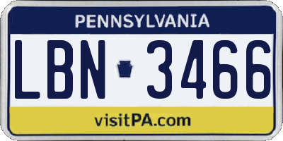 PA license plate LBN3466
