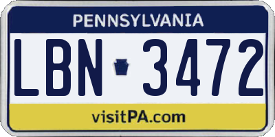 PA license plate LBN3472