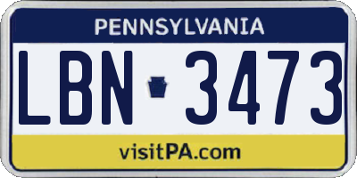 PA license plate LBN3473