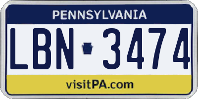 PA license plate LBN3474
