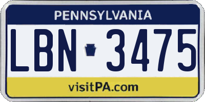 PA license plate LBN3475