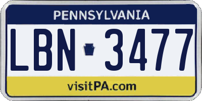 PA license plate LBN3477