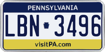 PA license plate LBN3496