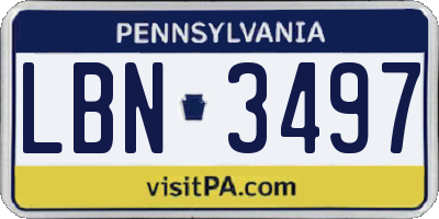 PA license plate LBN3497