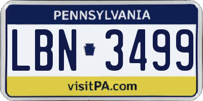 PA license plate LBN3499