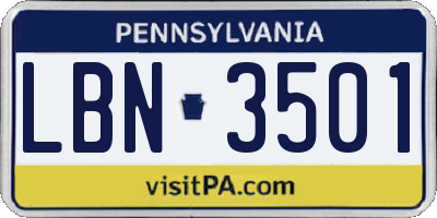 PA license plate LBN3501